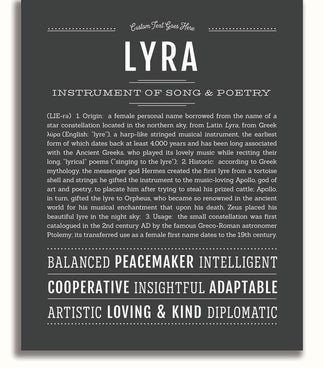 Lyra Personalized Name Meaning Art Prints – Name Stories