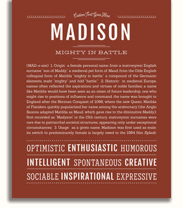 Madison Personalized Name Meaning Art Prints – Name Stories