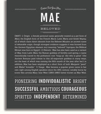 Mae Name Script Mae Personalized Name Meaning Art Prints – Name Stories