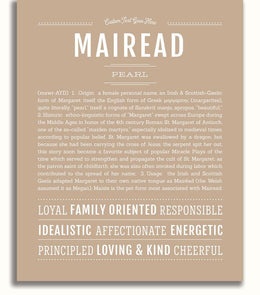 Mairead Personalized Name Meaning Art Prints – Name Stories