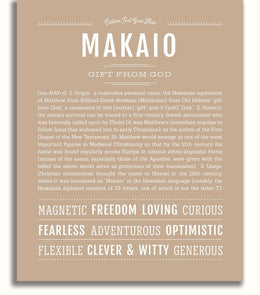 Makaio Personalized Name Meaning Art Prints – Name Stories