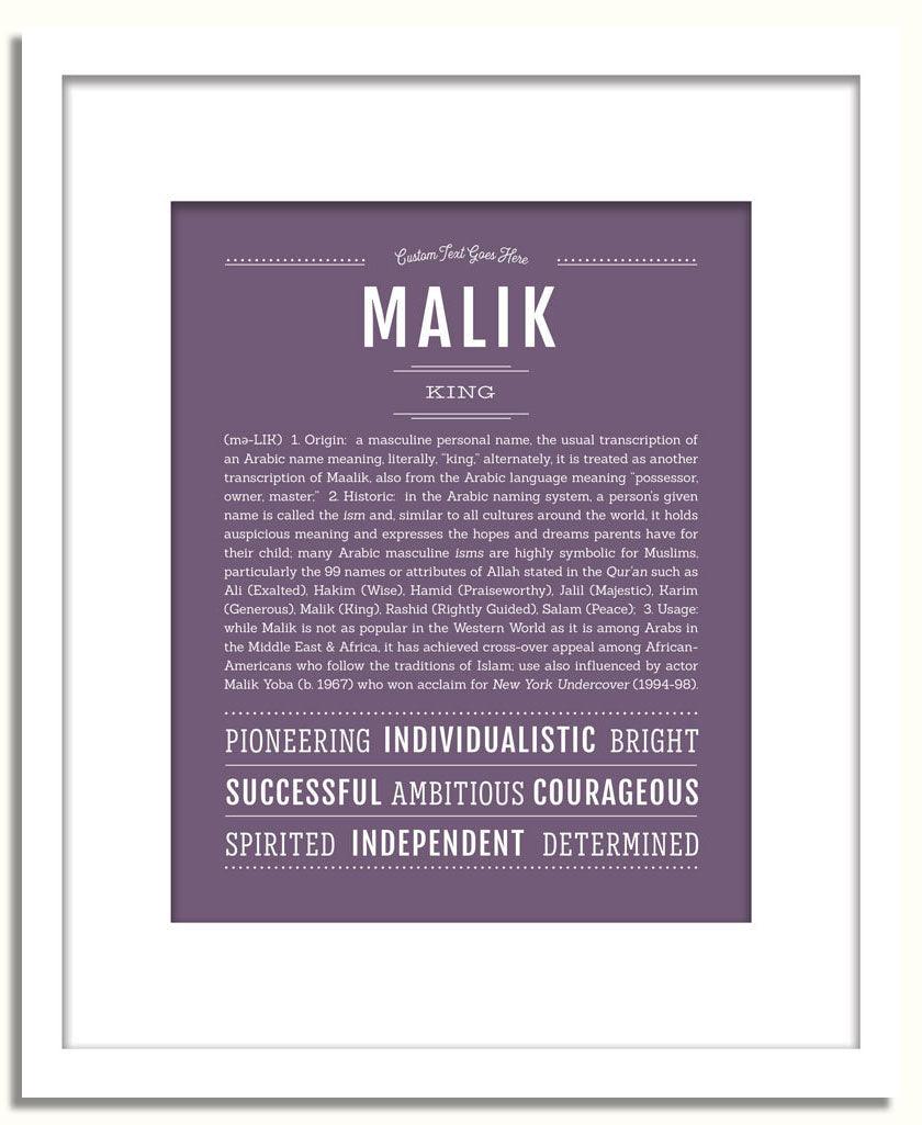 Malik Personalized Name Meaning Art Prints – Name Stories