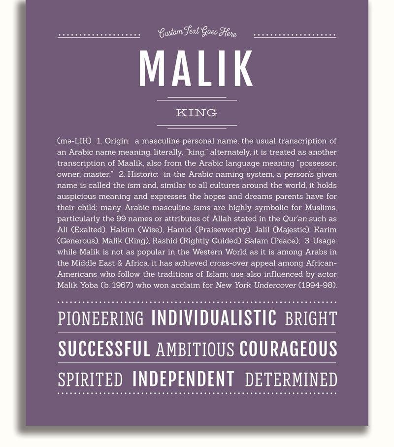 Malik Personalized Name Meaning Art Prints – Name Stories