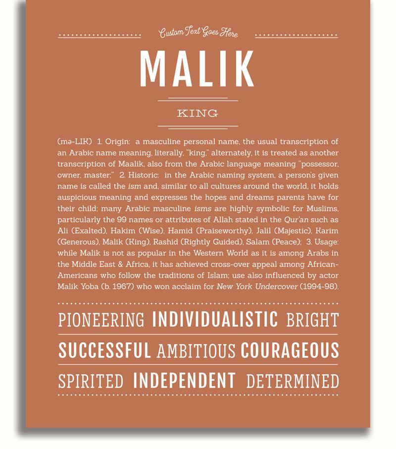 Malik Personalized Name Meaning Art Prints – Name Stories