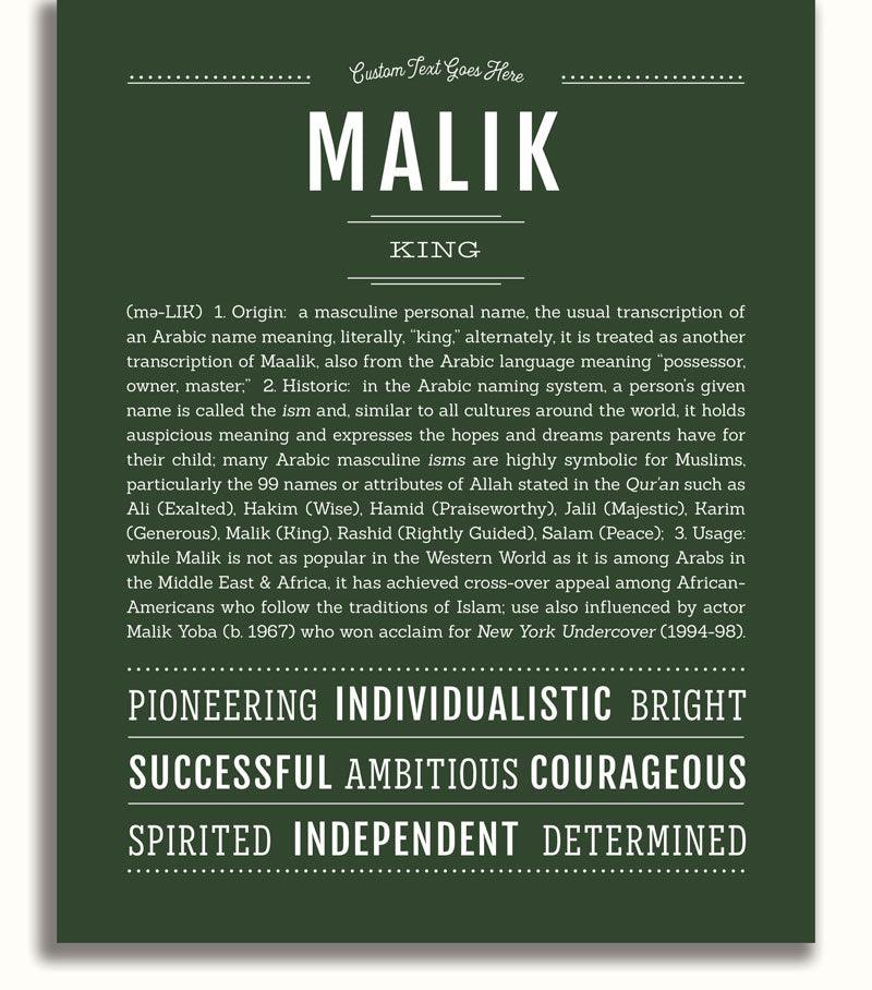 Malik Personalized Name Meaning Art Prints – Name Stories