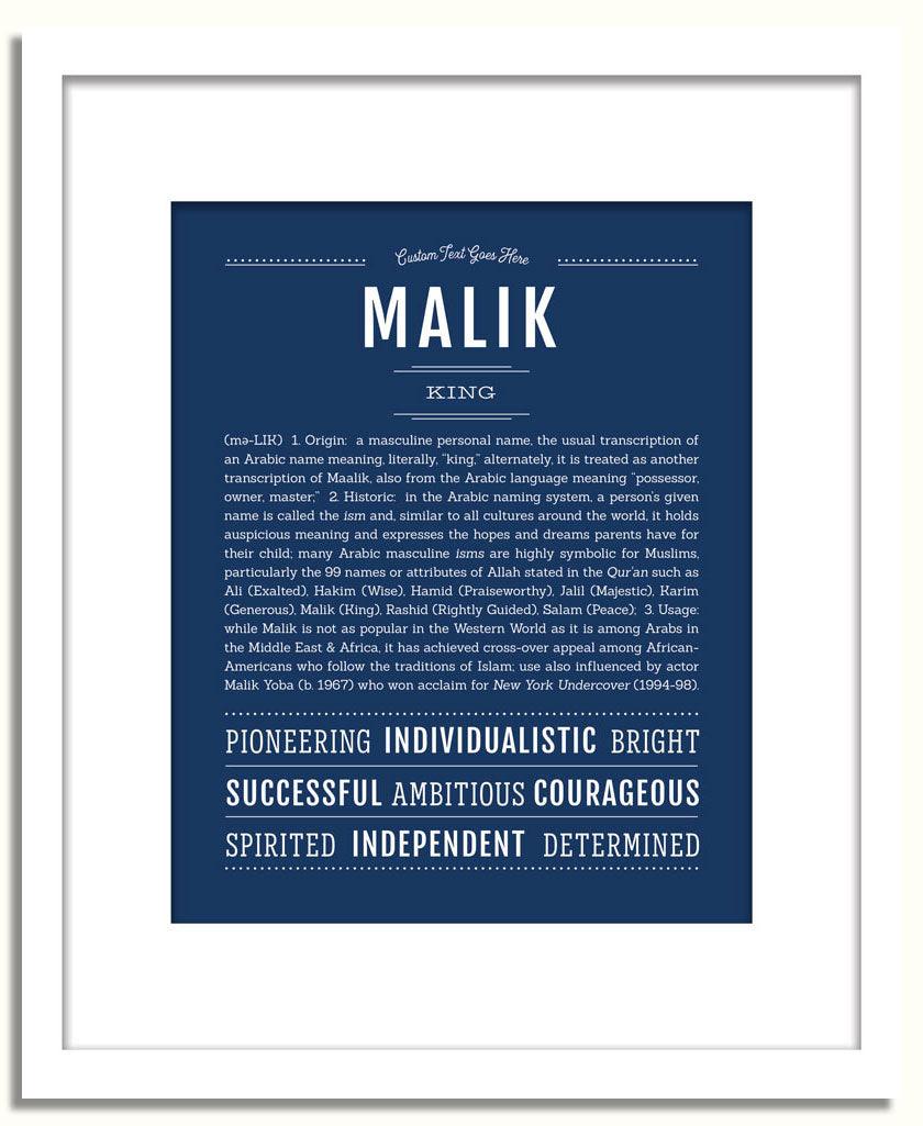 Malik Personalized Name Meaning Art Prints – Name Stories