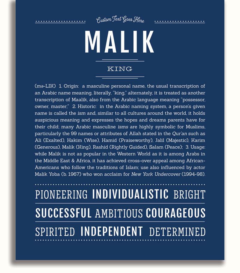 Malik Personalized Name Meaning Art Prints – Name Stories