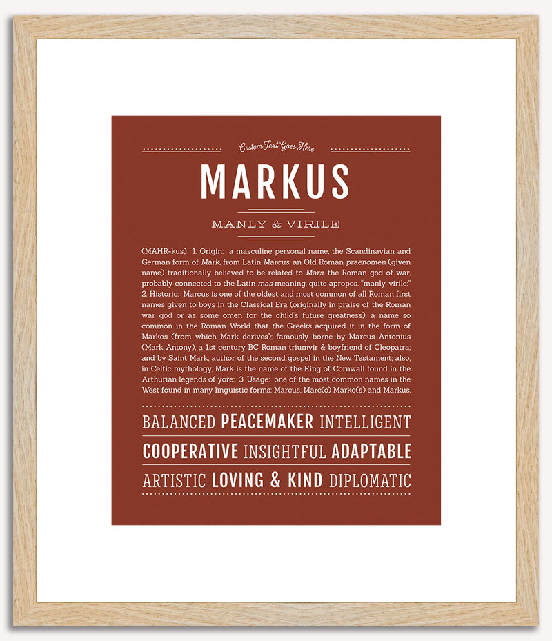 洋書  MARKUS Markus Personalized Name Meaning Art Prints – Name Stories