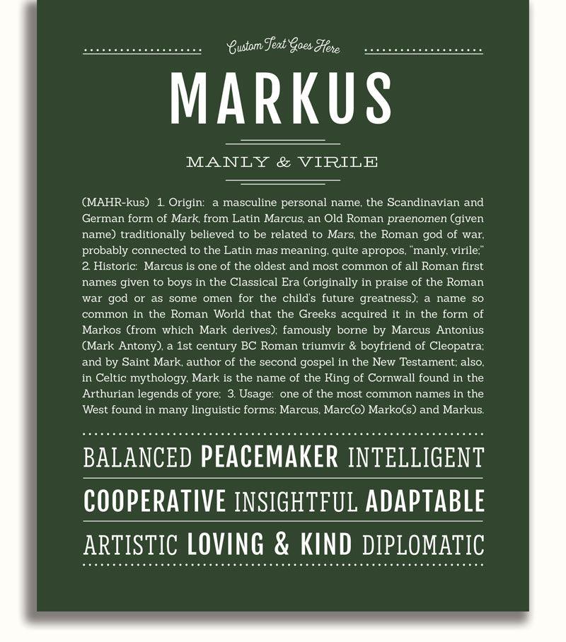 Markus Personalized Name Meaning Art Prints – Name Stories