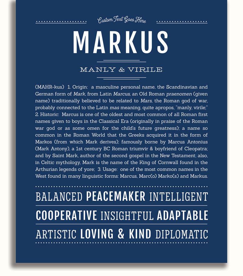Markus Personalized Name Meaning Art Prints – Name Stories