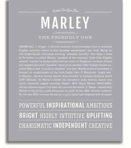 Marley Personalized Name Meaning Art Prints – Name Stories