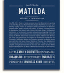 Matthilda Matilda Personalized Name Meaning Art Prints – Name Stories