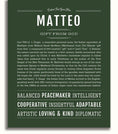 Matteo Personalized Name Meaning Art Prints – Name Stories