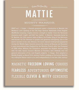 Mattie In Cursive Mattie Personalized Name Meaning Art Prints – Name Stories