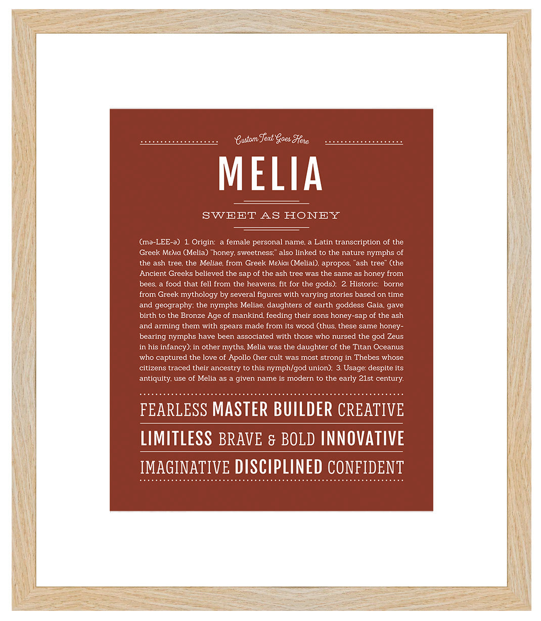 Melia Personalized Name Meaning Art Prints – Name Stories