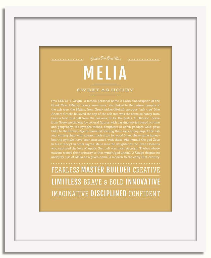 Melia Personalized Name Meaning Art Prints – Name Stories