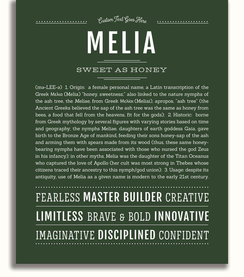 Melia Personalized Name Meaning Art Prints – Name Stories