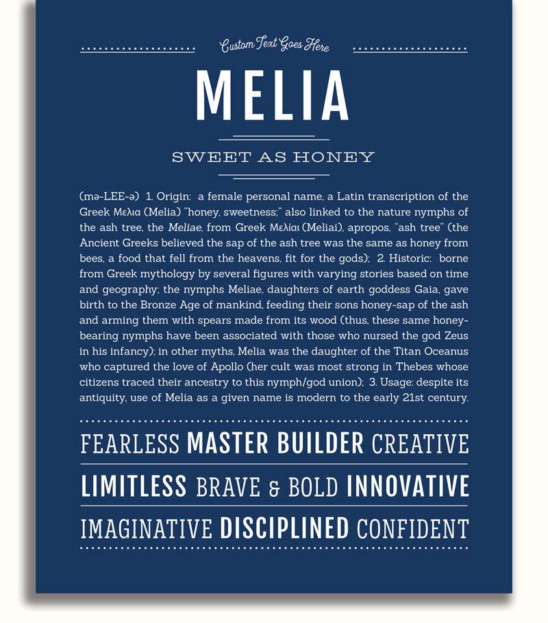 Melia Personalized Name Meaning Art Prints – Name Stories
