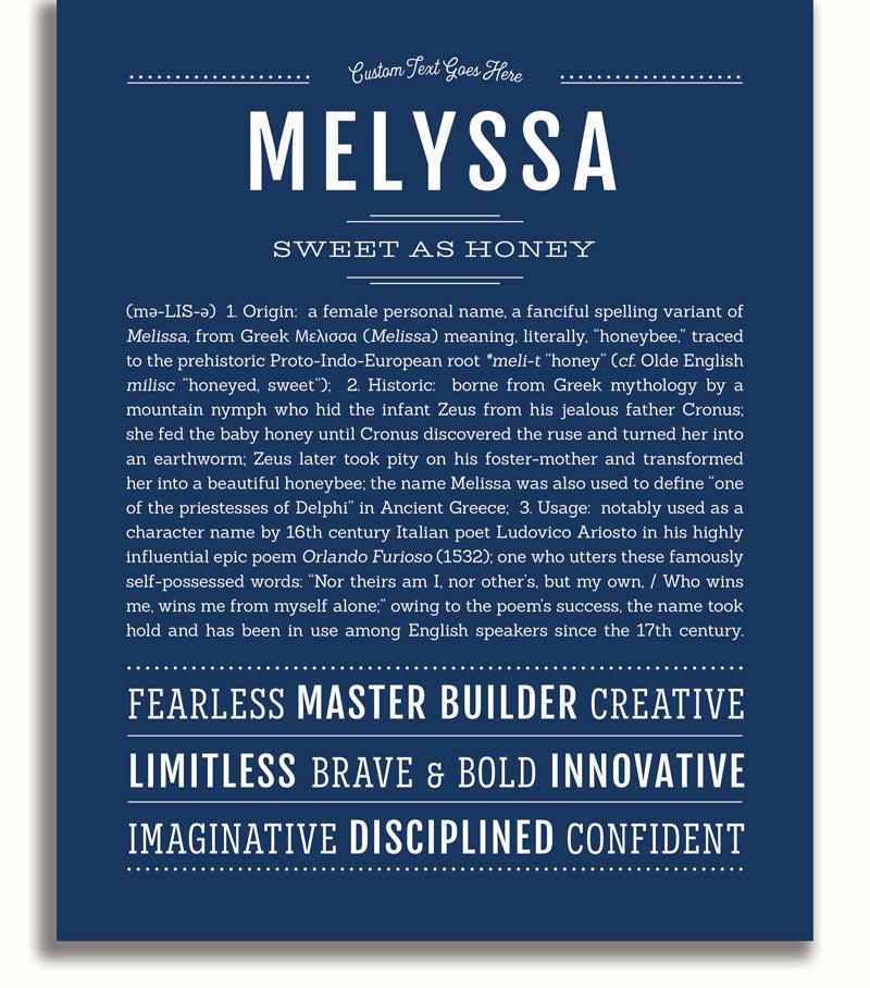 Melyssa Personalized Name Meaning Art Prints – Name Stories