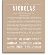 Nickolas Personalized Name Meaning Art Prints – Name Stories