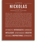 Nickolas Letters Nickolas Personalized Name Meaning Art Prints – Name Stories