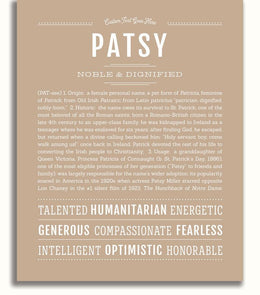 Patsy Personalized Name Meaning Art Prints – Name Stories