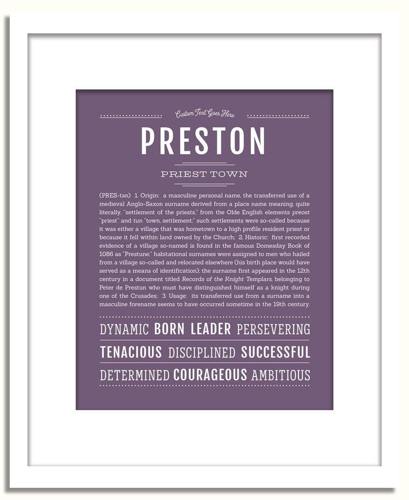 Preston Personalized Name Meaning Art Prints – Name Stories