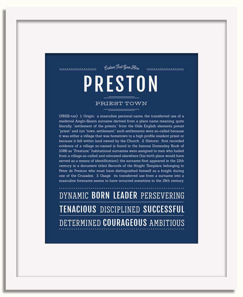 Preston Personalized Name Meaning Art Prints – Name Stories