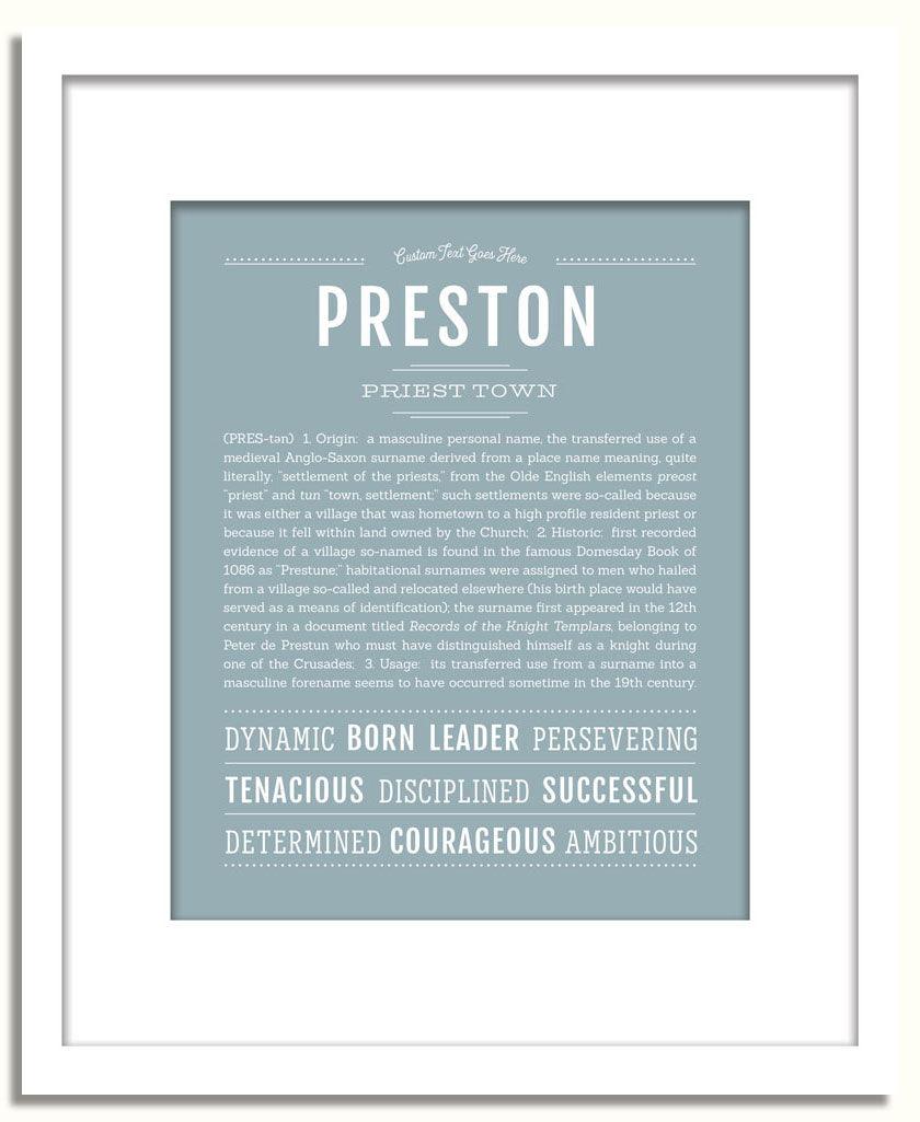 Preston Personalized Name Meaning Art Prints – Name Stories