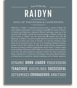 Raidyn Personalized Name Meaning Art Prints – Name Stories
