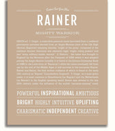 Rainer Personalized Name Meaning Art Prints – Name Stories
