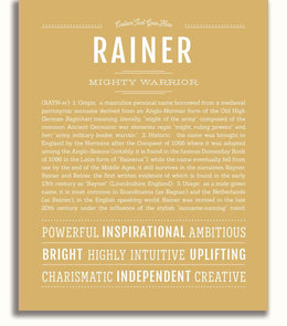 Rainer Personalized Name Meaning Art Prints – Name Stories