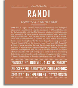 English Randi Randi Personalized Name Meaning Art Prints – Name Stories