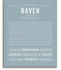 Cursive Name Raven Raven Personalized Name Meaning Art Prints – Name Stories