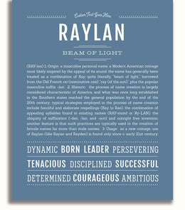 Raylan Personalized Name Meaning Art Prints – Name Stories