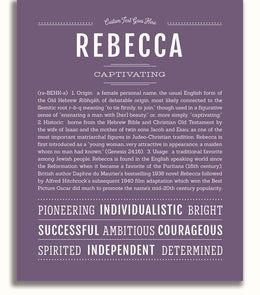 Rebecca Personalized Name Meaning Art Prints – Name Stories