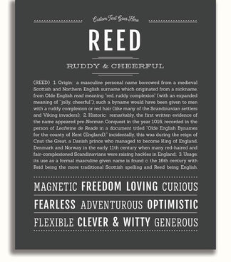 Reed Personalized Name Meaning Art Prints – Name Stories