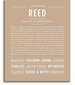 Reed Personalized Name Meaning Art Prints – Name Stories