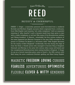 Reed Personalized Name Meaning Art Prints – Name Stories