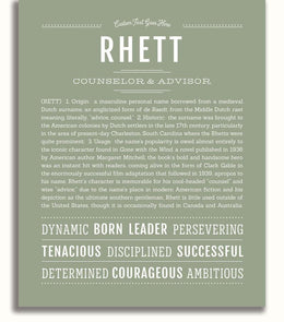Rhett Personalized Name Meaning Art Prints – Name Stories