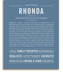 Rhonda Personalized Name Meaning Art Prints – Name Stories
