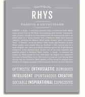 Rhys Personalized Name Meaning Art Prints – Name Stories