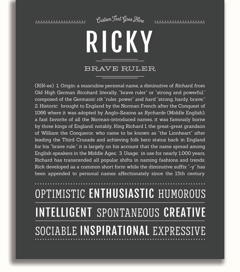 Ricky Personalized Name Meaning Art Prints – Name Stories