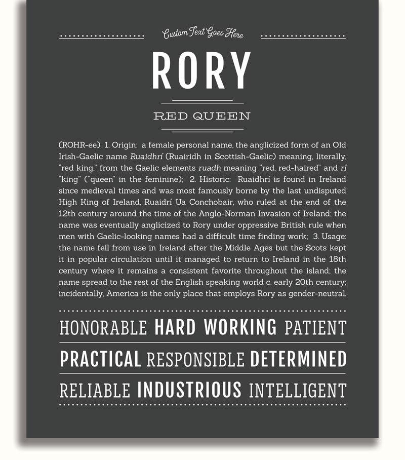 Rory Personalized Name Meaning Art Prints – Name Stories