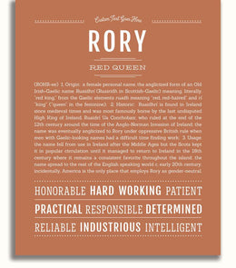 Rory Personalized Name Meaning Art Prints – Name Stories