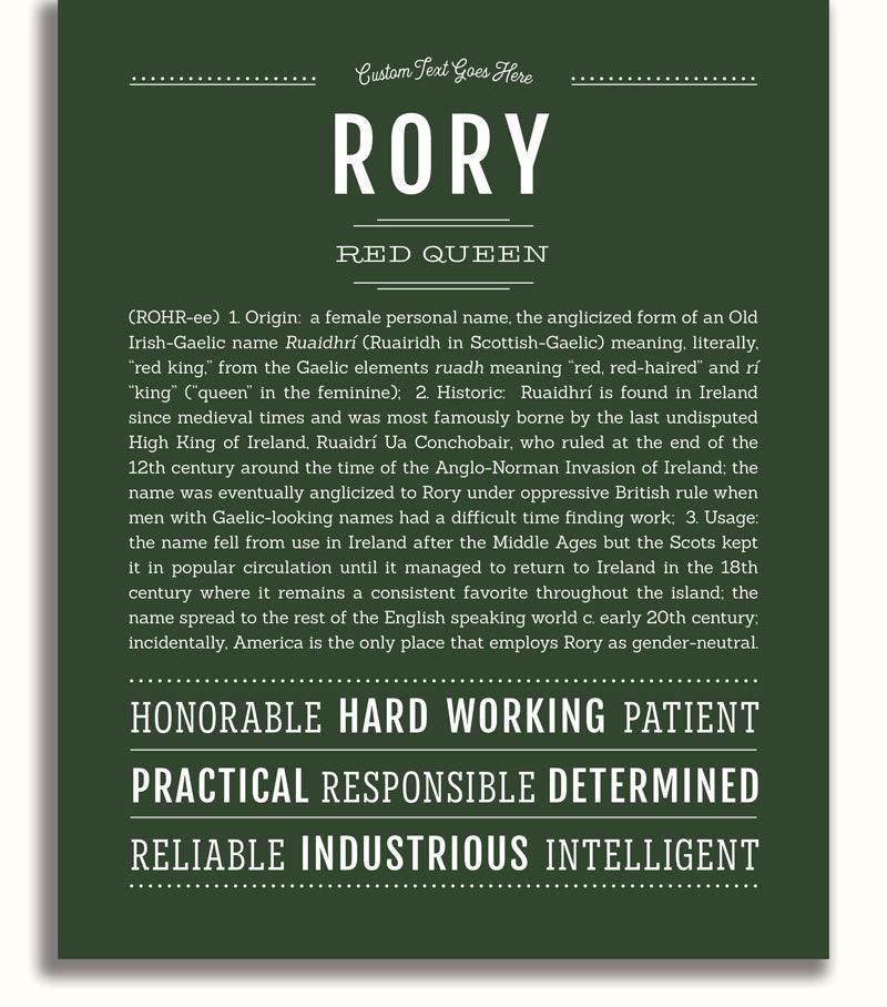 Rory Personalized Name Meaning Art Prints – Name Stories