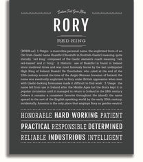 Rory Personalized Name Meaning Art Prints – Name Stories