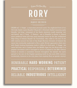 Rory Personalized Name Meaning Art Prints – Name Stories