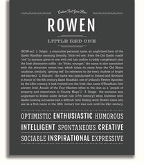 Rowen Personalized Name Meaning Art Prints – Name Stories