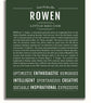 Rowen Personalized Name Meaning Art Prints – Name Stories